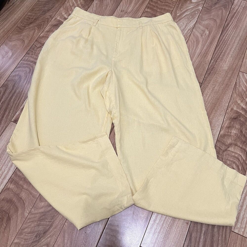 A New Day Linen Blend Trouser Pants Size 17 Plus Butter Yellow Wide Leg Pleated